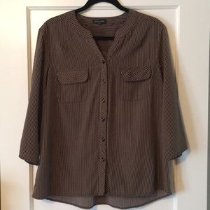 Notations Black/tan striped 3/4 length sleeved top